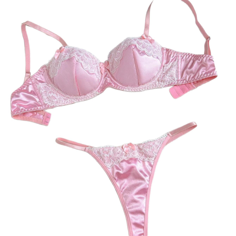 6f371f5a-d0a9-43d7-8078-e543cd82f381 Sweet Pink Lace-Trimmed Ultra-Thin Push-Up Bra Set