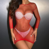 Wholesale Bestselling Sexy Fishnet Lingerie - High Stretch Semi-Sheer Hollow-Out Crotchless Bodysuit Dress, Fitted Bodycon Skirt for Women
