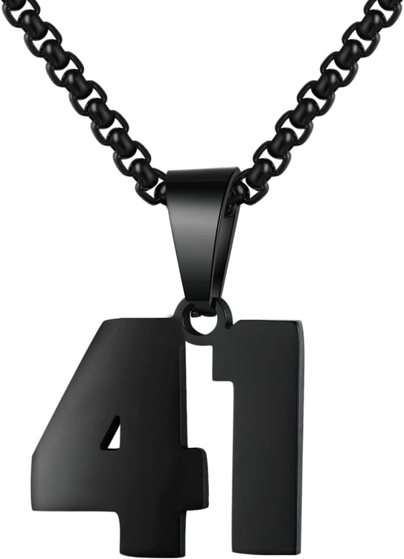 Black Stainless Steel Sports Number Necklace (00-99) for Men/Boy