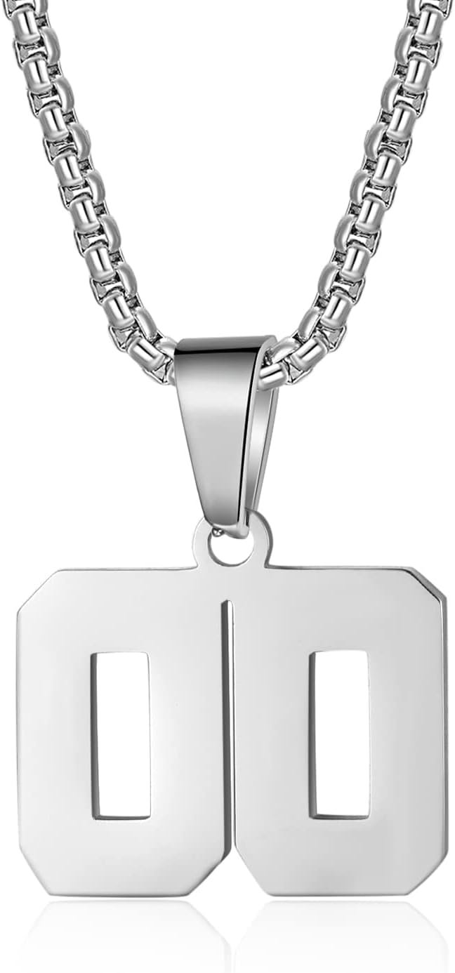 Black Stainless Steel Sports Number Necklace (00-99) for Men/Boy