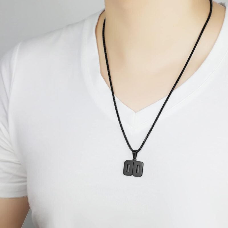 Black Stainless Steel Sports Number Necklace (00-99) for Men/Boy