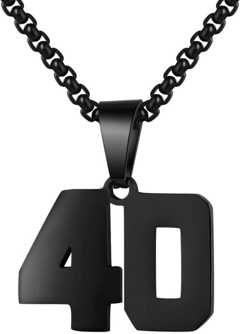 sports number necklace black stainless steel