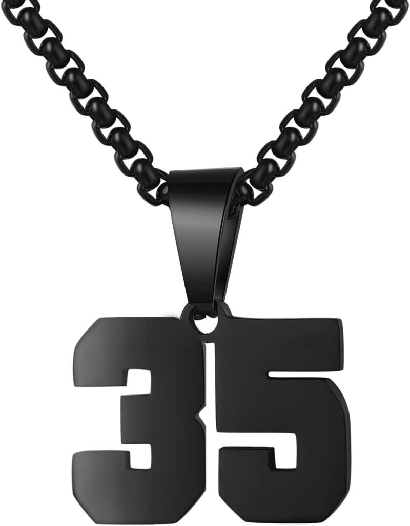Black Stainless Steel Sports Number Necklace (00-99) for Men/Boy