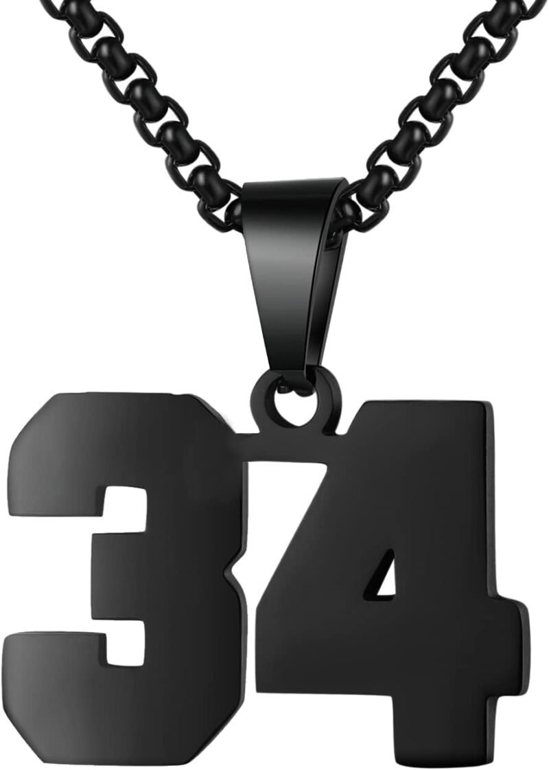 Black Stainless Steel Sports Number Necklace (00-99) for Men/Boy