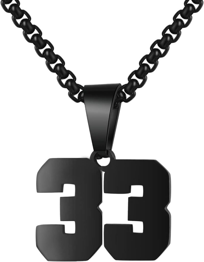 Black Stainless Steel Sports Number Necklace (00-99) for Men/Boy