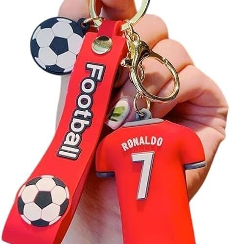 51rMcOMxsnL._AC_ football keychain CR7 keychain red football accessory soccer themed keychain