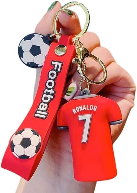 football keychain CR7 keychain red football accessory soccer themed keychain