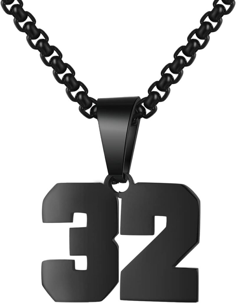 Black Stainless Steel Sports Number Necklace (00-99) for Men/Boy