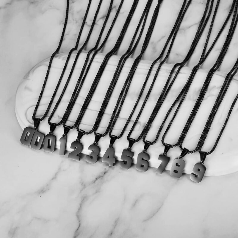 Black Stainless Steel Sports Number Necklace (00-99) for Men/Boy
