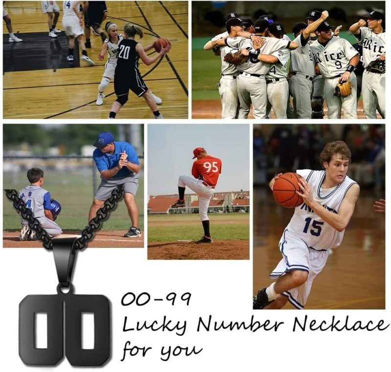 Black Stainless Steel Sports Number Necklace (00-99) for Men/Boy