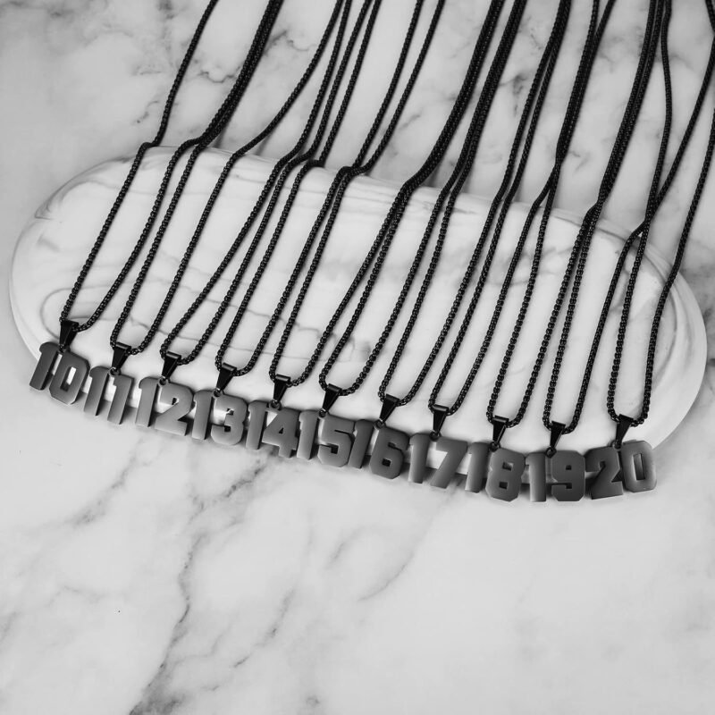 Black Stainless Steel Sports Number Necklace (00-99) for Men/Boy