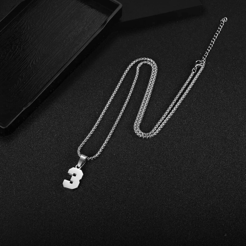 Black Stainless Steel Sports Number Necklace (00-99) for Men/Boy