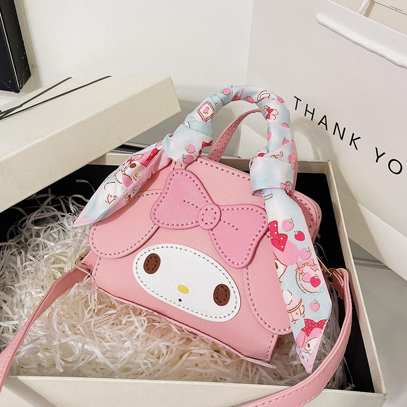 Pink leather handbag DIY kit packed and ready for handmade assembly, cute character design