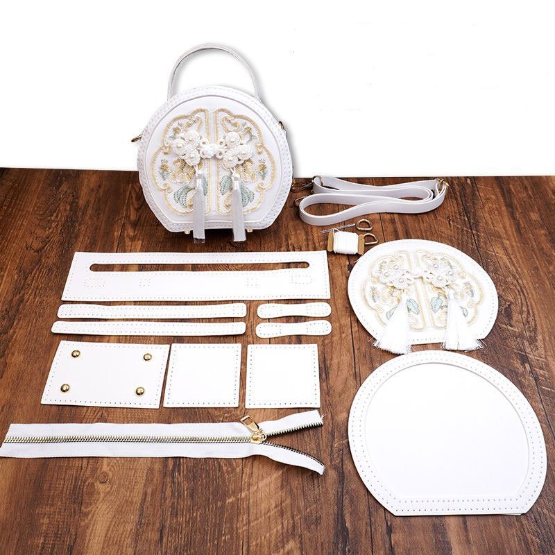 DIY leather bag kit for beginners with pre-cut leather pieces and hardware